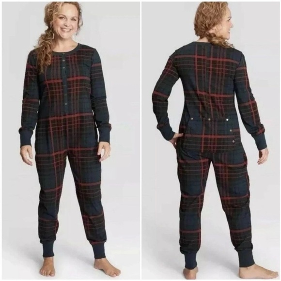 Heart and Hand Plaid Adult Onesie Pajamas - Picture 1 of 3